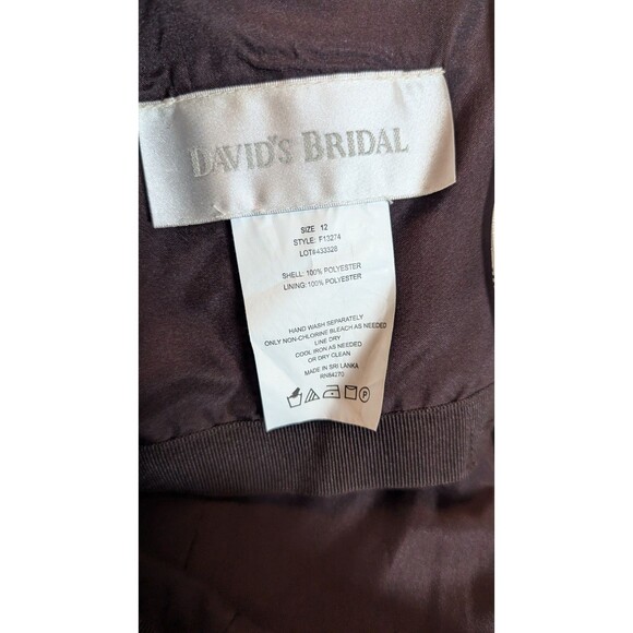 DAVID’S BRIDAL BROWN LONG FORMAL STRAPLESS DRESS W/ CHIFFON DRAPE, PROM SZ 12 - Picture 10 of 12